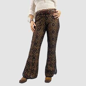 Vintage Bisou Bisou Boho Lace Brocade Pants Sz M